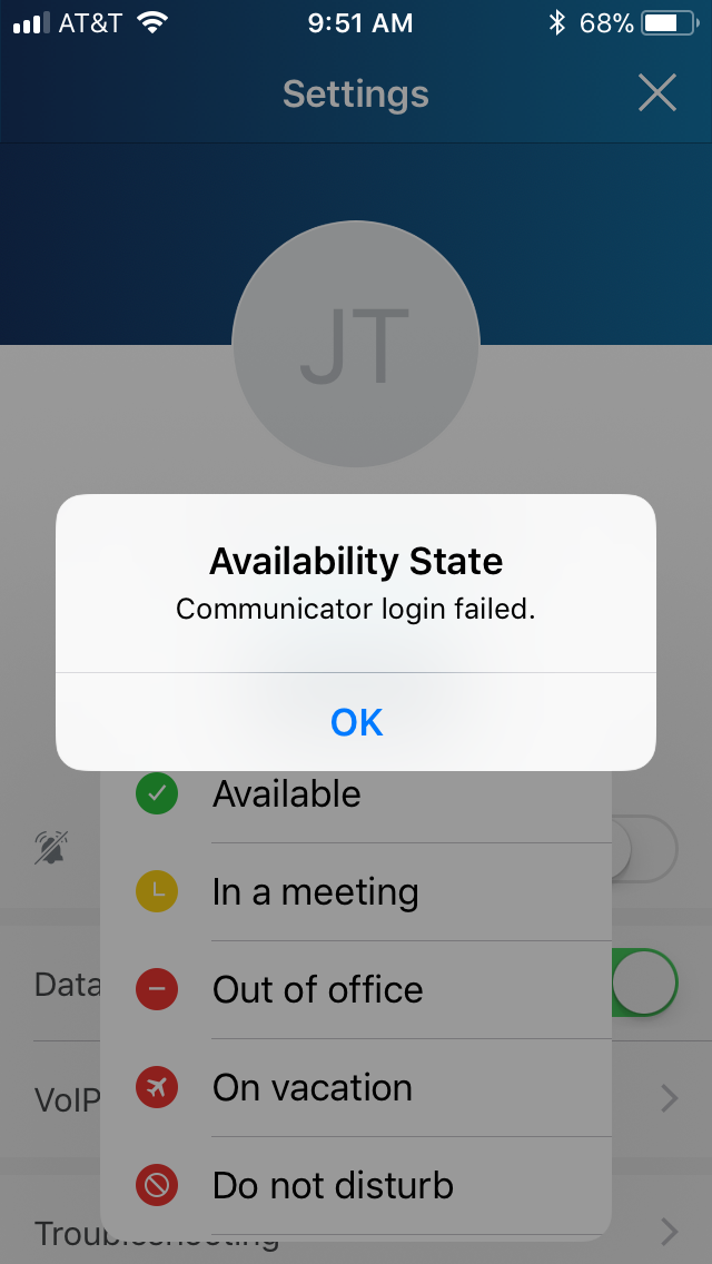 Settings Availability State Error