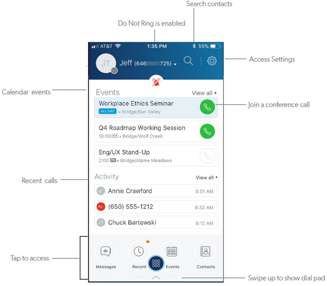 Mitel Connect app dashboard