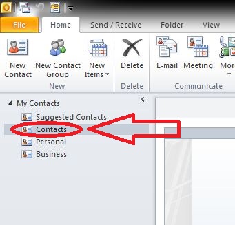 Contacts folder from Outlook