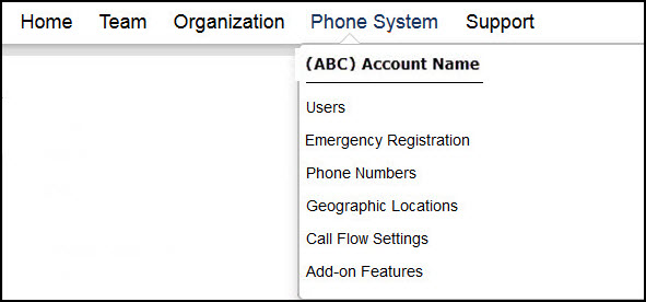 Phone System menu in the ShoreTel Sky Portal
