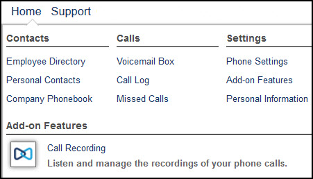 Home Menu in ShoreTel Sky Portal