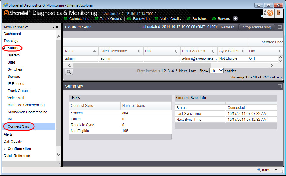 Diagnostics & Monitoring screen