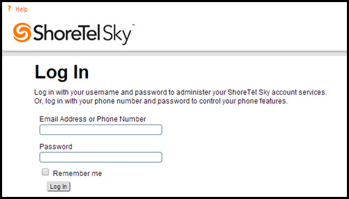 ShoreTel Sky Portal Log In Screen