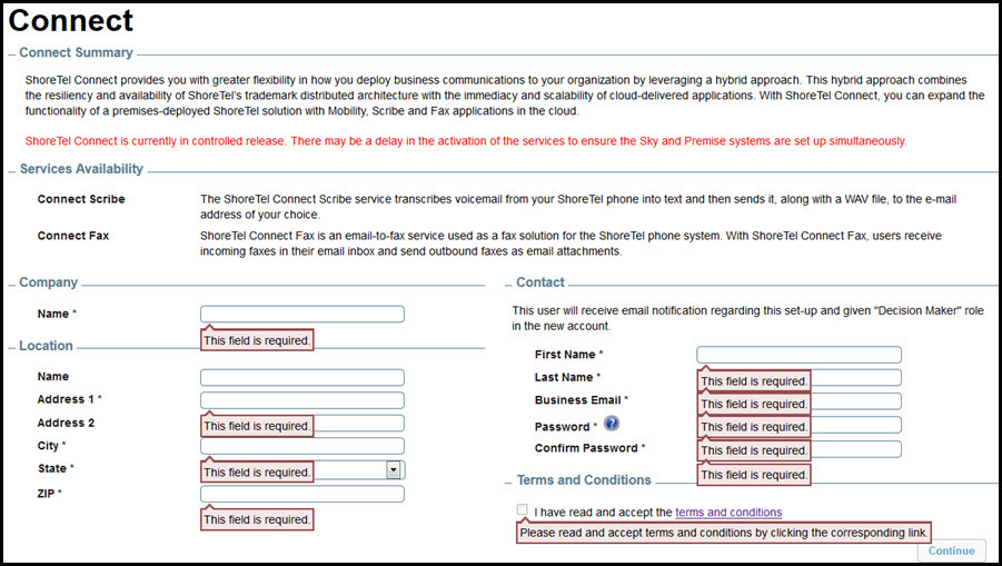 Connect Registration Page Validation