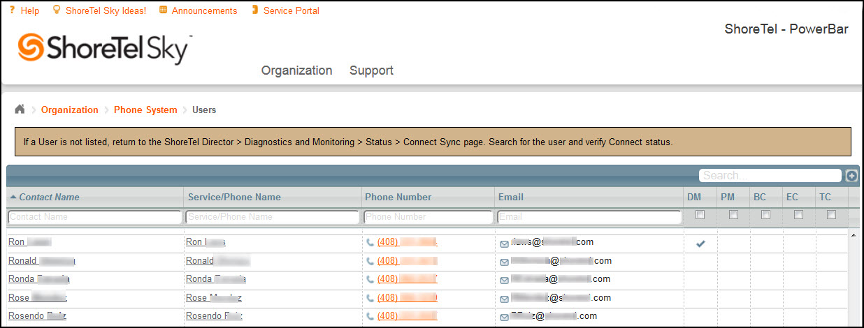 Connect Users Screen