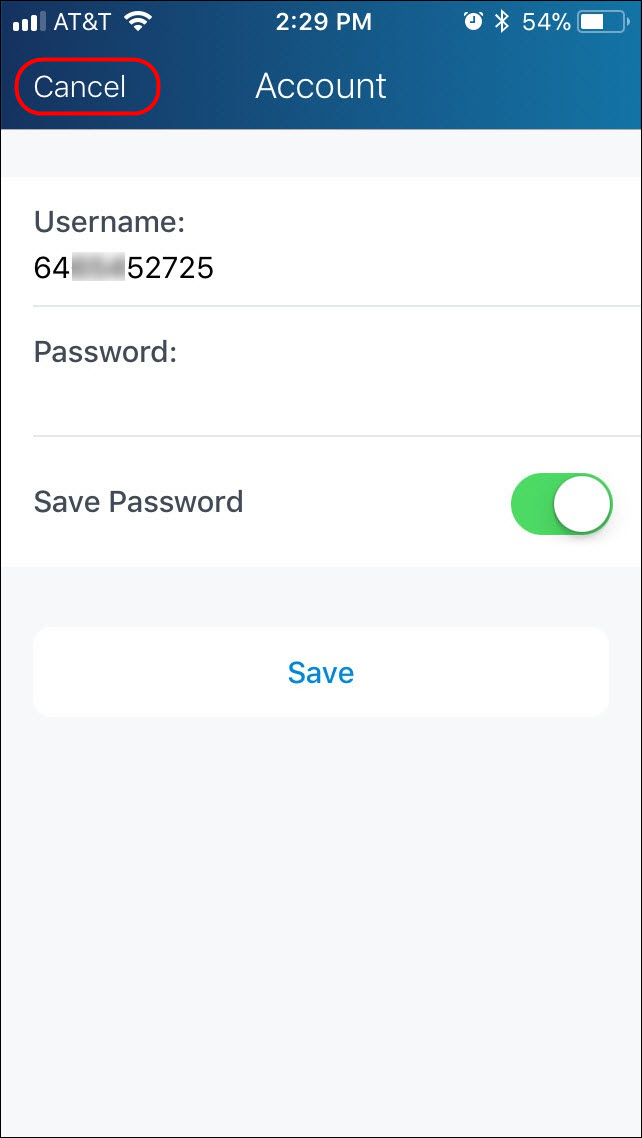 Account Password Screen