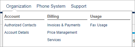 Connect Organization Menu