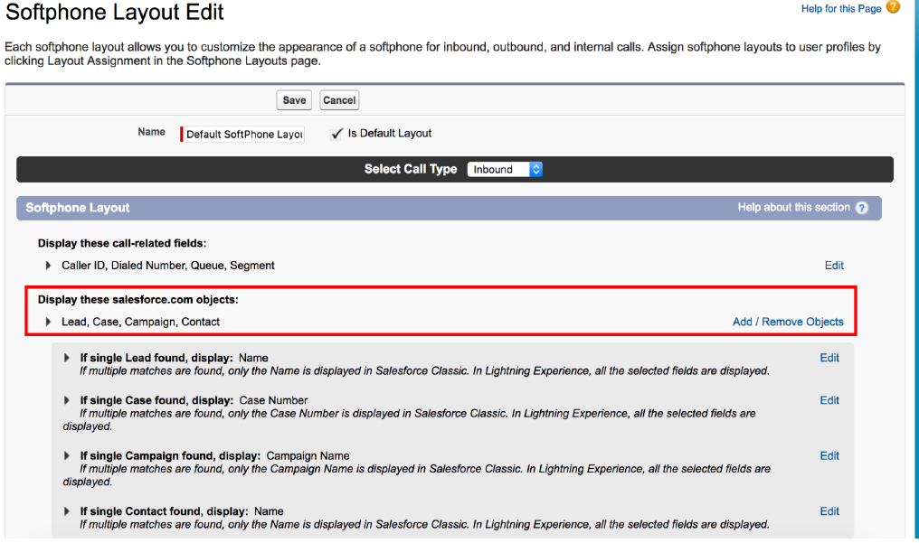 SoftPhone layout edit page.
